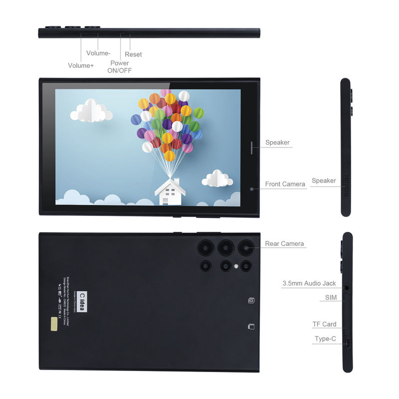 C idee 8 inch Android Tablet PC 8GB RAM 512GB ROM Quad Core 800*1280 HD Tablets met WIFI/SIM Card CM822 (Zwart)