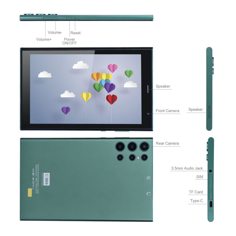 C idee 8 inch Smart Tablet PC met schokbestendige behuizing 128GB ROM 800x1280 IPS Touchscreen Display voor lezen Groen CM822