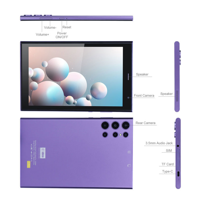 C Idea Draagbare 8 inch tablet pc met behuizing 5000mAh Batterijduur Dual Camera 5MP+8MP Sim Card Slot Purple