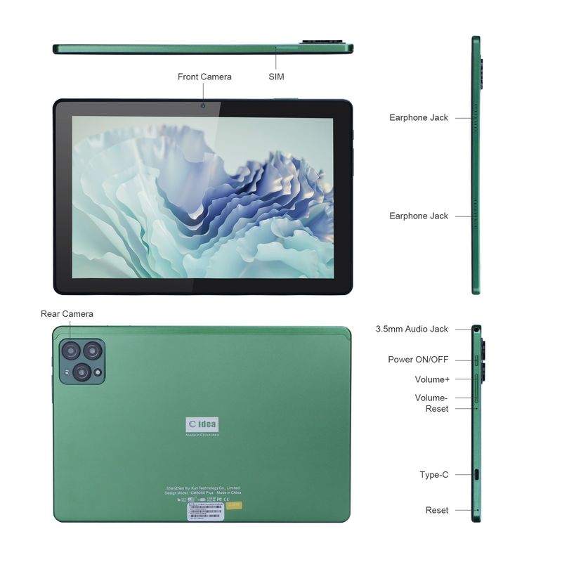 C idee 10 inch tablet pc met 13MP + 16MP camera's en 256GB uitgebreid geheugen High Definition IPS display CM8000plus