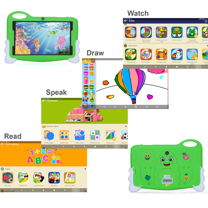 C idee Kids Student Study Tablet 7 Inches Cute Long Battery Life 32GB Storage 2MP + 5MP Dual Camera's CM90 Groen