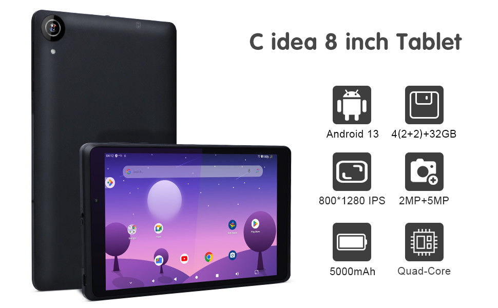 C idea Youth 8 Inch Tablet Android 13 met blauw licht scherm, WiFi, 32GB + 64GB, 800*1280 IPS incell CM826