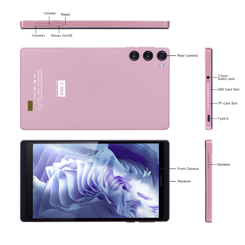 C Idea Android 12 Tablet 6GB RAM 128GB ROM Met SIM 7 Inch Tablet PC Voor Studenten CM525 Roze