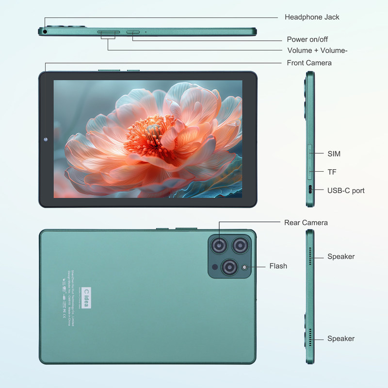 C idee 9 inch Android 12 Tablet 8GB RAM 512GB ROM 5MP+8MP Dual Camera WIFI Tablet met SIM CM915 (groen)