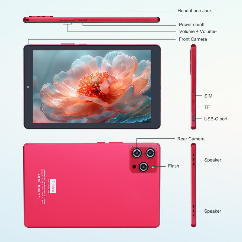 C idee 9 inch Android 12 Tablet 8GB RAM 512GB ROM 5MP+8MP Dual Camera WIFI Tablet met SIM CM915 (Rood)