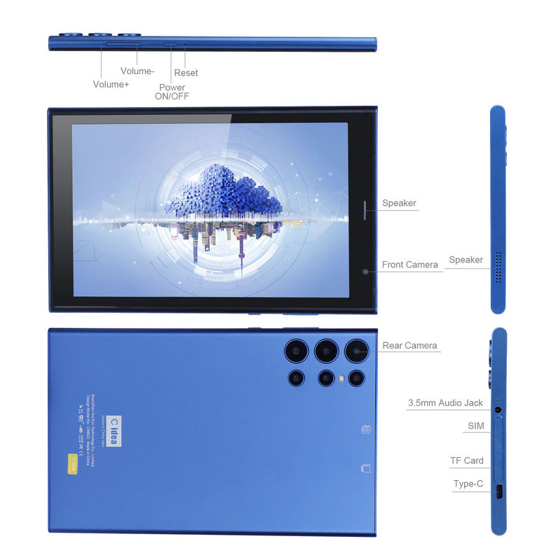 C idee 8 inch Android Tablet PC 8 GB RAM 512 GB ROM Quad Core 800*1280 HD Tablets met WIFI/SIM Card CM822 (blauw)