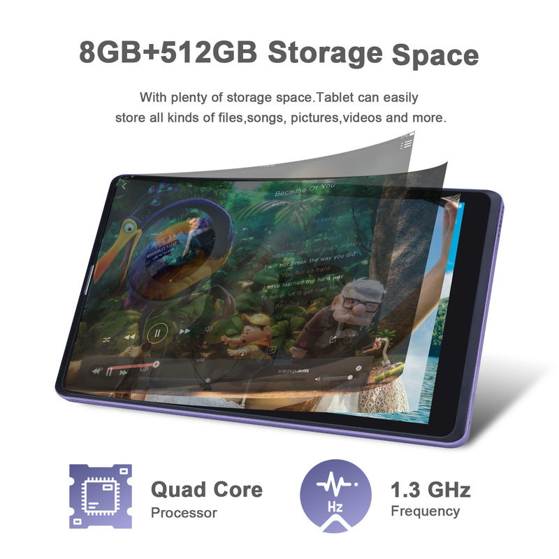C idee 8 inch Android Tablet PC Vervaardiger met Android 12 Quad Core 8GB+512GB Storage IPS HD Display CM835 ((paars)