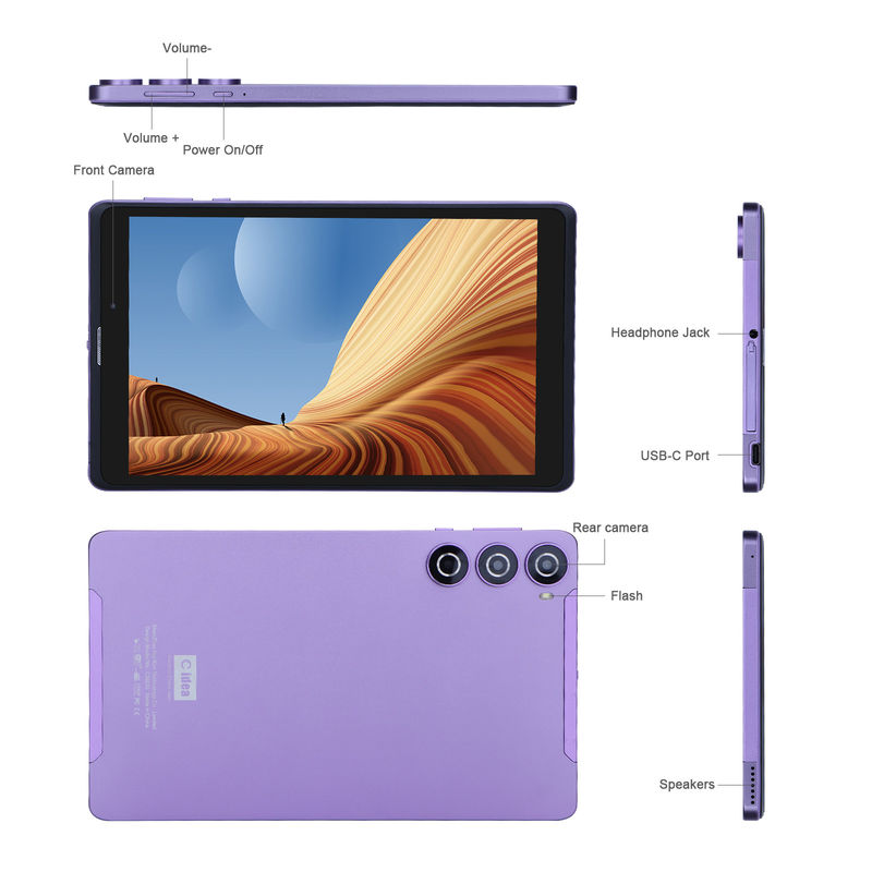 C idee 8 inch Android Tablet PC Vervaardiger met Android 12 Quad Core 8GB+512GB Storage IPS HD Display CM835 ((paars)