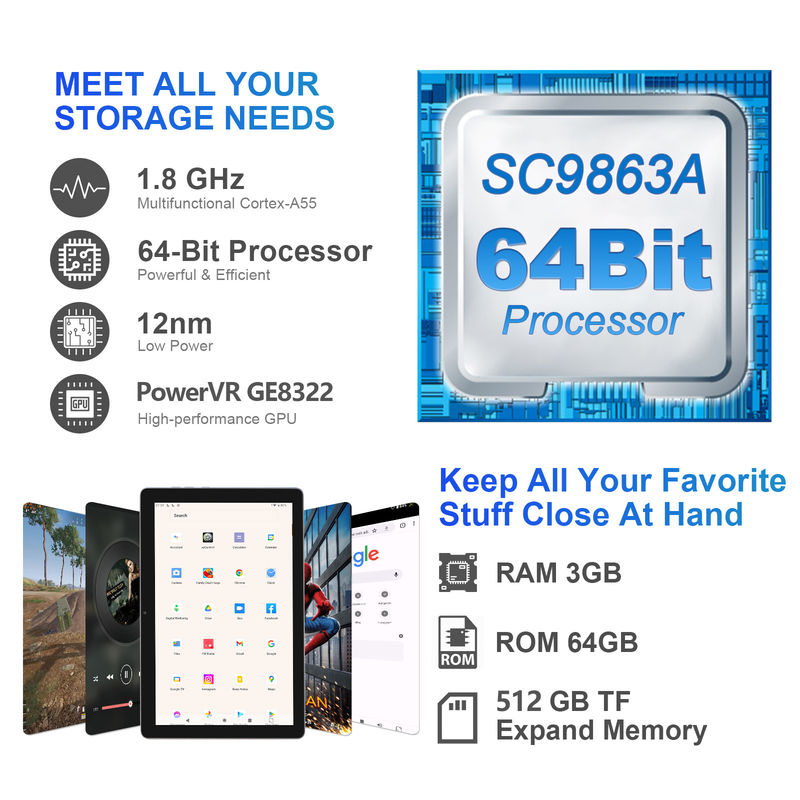 C idee 3 GB RAM 64 GB ROM 10 inch Android Tablet PC 512 GB Uitbreiding HD IPS Display CM9000 Ruimte Grijz