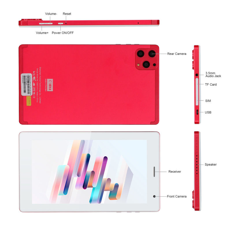 C idee 7 inch Android Smart Tablets 8+512GB Quad Core WiFi Tablet HD Touch Screen CM513 ((rood)