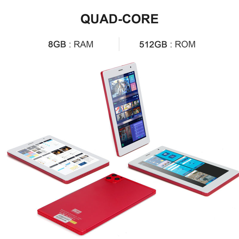 C idee 7 inch tablet pc 8GB RAM 512GB ROM Quad Core Processor Dual Camera WiFi/BT voor tieners met hoesje CM513 (rood)