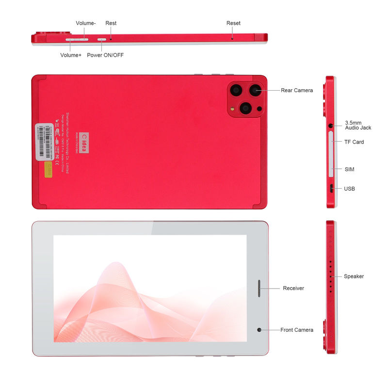 C idee 7 inch tablet pc 8GB RAM 512GB ROM Quad Core Processor Dual Camera WiFi/BT voor tieners met hoesje CM513 (rood)