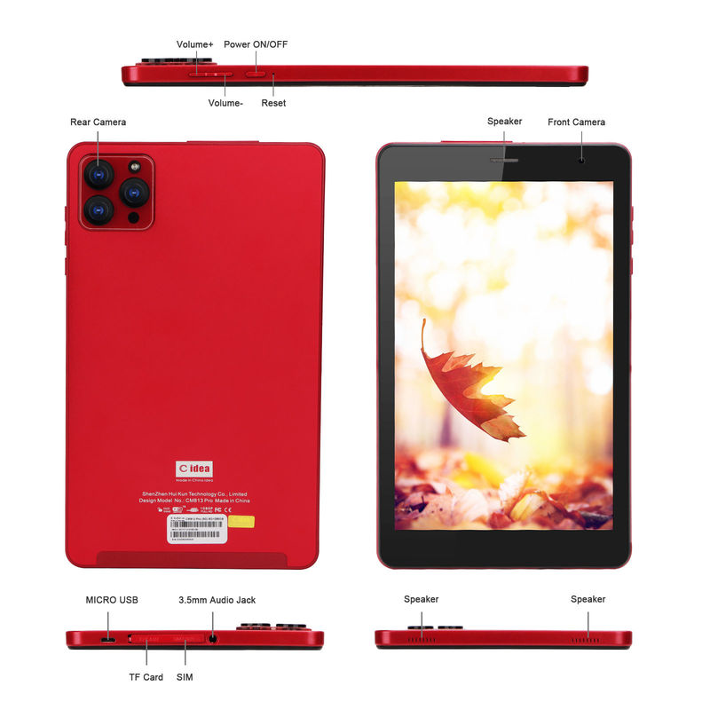 C idee 8 inch Android 12 Tablet 6GB RAM 512GB ROM 8000mAh Batterij 5+8MP Camera CM813 PRO-rood