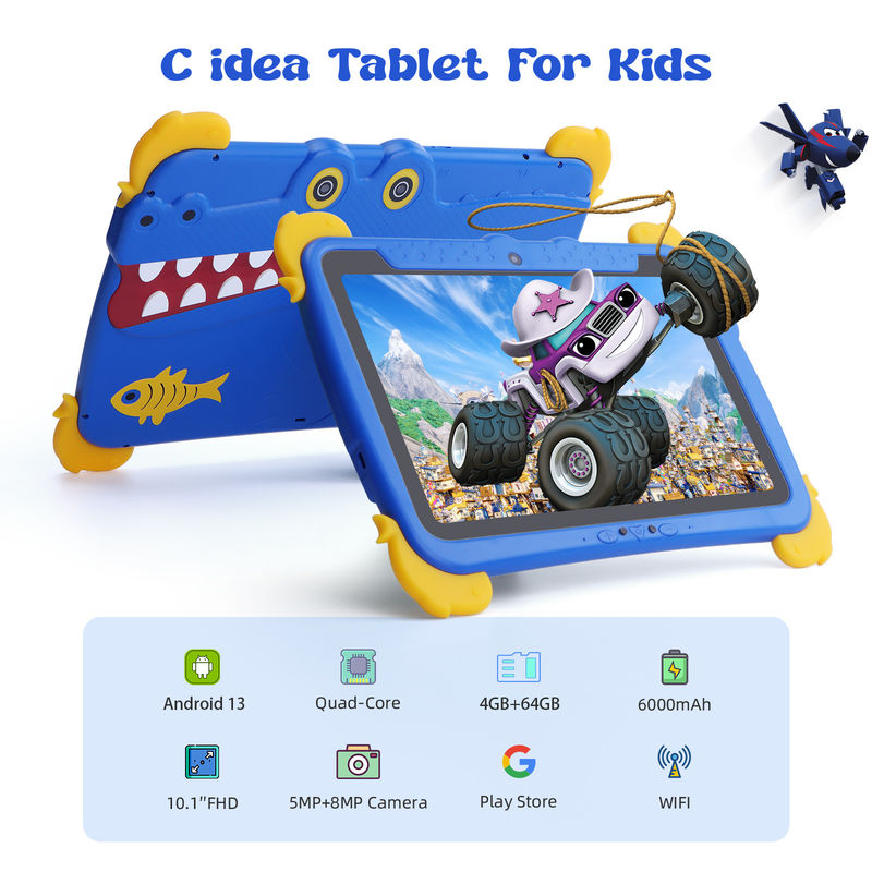 C idee Kids Tab 10.1 inch Android 13 Tablet voor Kind 4GB RAM 64GB ROM Oogbescherming Touchscreen voor kinderen 3-8 jaar