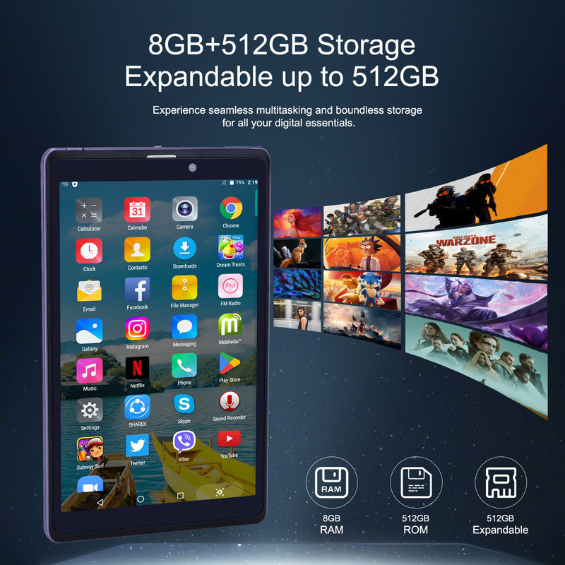 C Idea Portable 8 In Android Tablet PC 8 GB RAM 512 GB Android 12 Tablet IPS HD Display Quad Core CM818-Purple