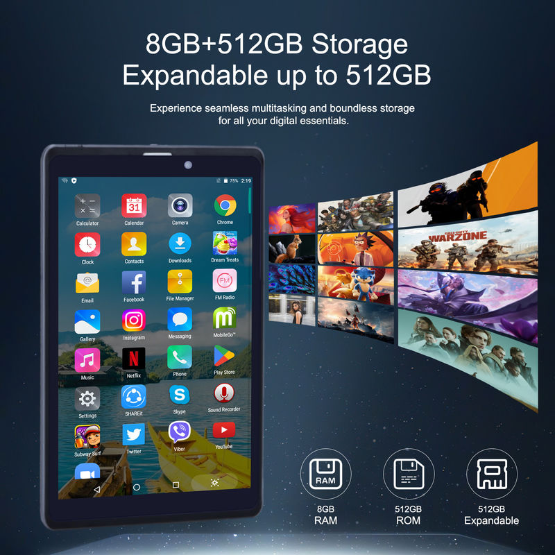 C idee Android Tablet PC Dual Camera 8 Inch 1280x800 IPS HD Display Android 12 Tablets voor studenten CM818-Grey