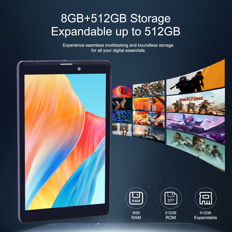 C Idea Portable 8 In Android Tablet PC 8 GB RAM 512 GB Android 12 Tablet IPS HD Display Quad Core CM818-Purple