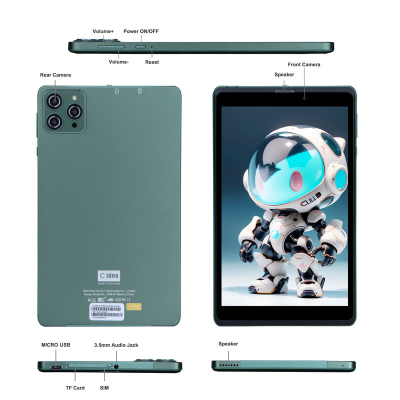 C idee Draagbare 8 inch Android Tablet PC Met Android 12 Quad Core CPU 8GB RAM 512GB opslag IPS HD Display CM818-Groen
