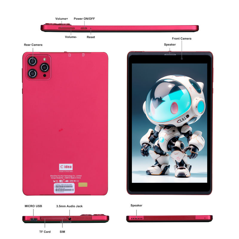 C idee 8 inch Android 12 Tablet 8GB RAM 512GB ROM 8000mAh Batterij 5+8MP Camera voor tieners met SIM-ondersteuning CM818-rood