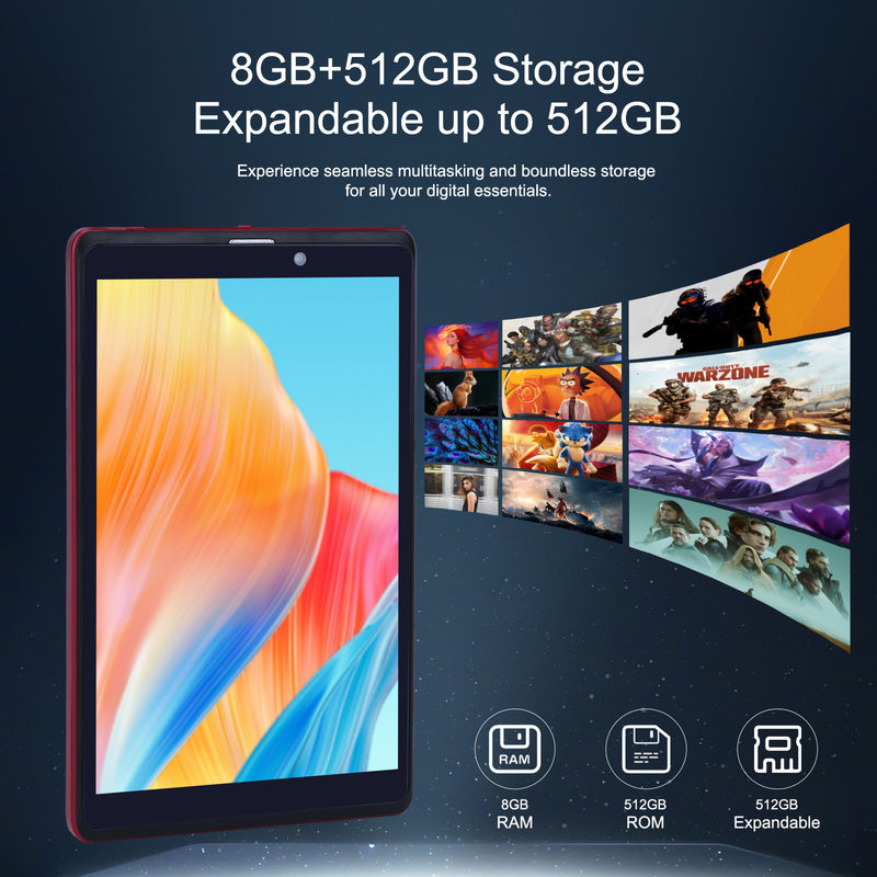 C idee 8 inch Android 12 Tablet 8GB RAM 512GB ROM 8000mAh Batterij 5+8MP Camera voor tieners met SIM-ondersteuning CM818-rood