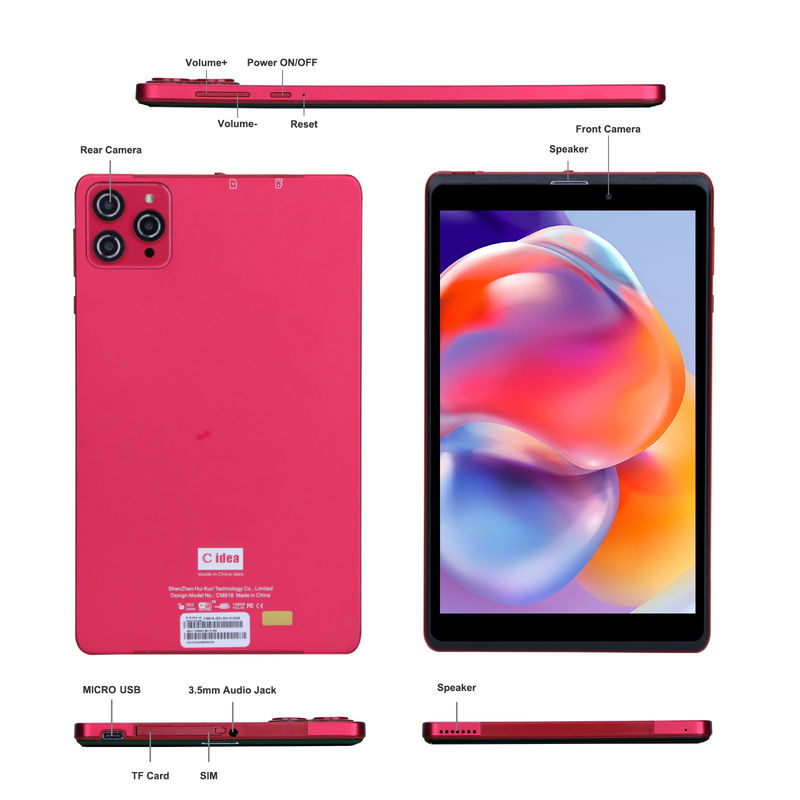 C idee 8 inch Android 12 Tablet 8GB RAM 512GB ROM 8000mAh Battery 5+8MP Camera voor studenten met SIM-ondersteuning CM818-rood