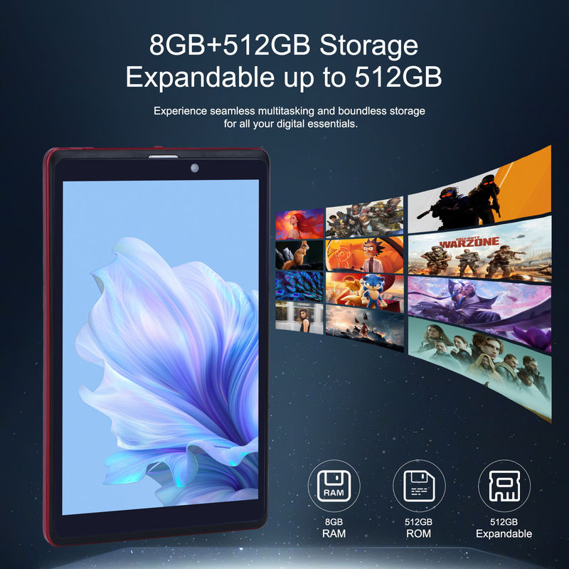 C idee 8 inch Android 12 Tablet 8GB RAM 512GB ROM 8000mAh Battery 5+8MP Camera voor studenten met SIM-ondersteuning CM818-rood