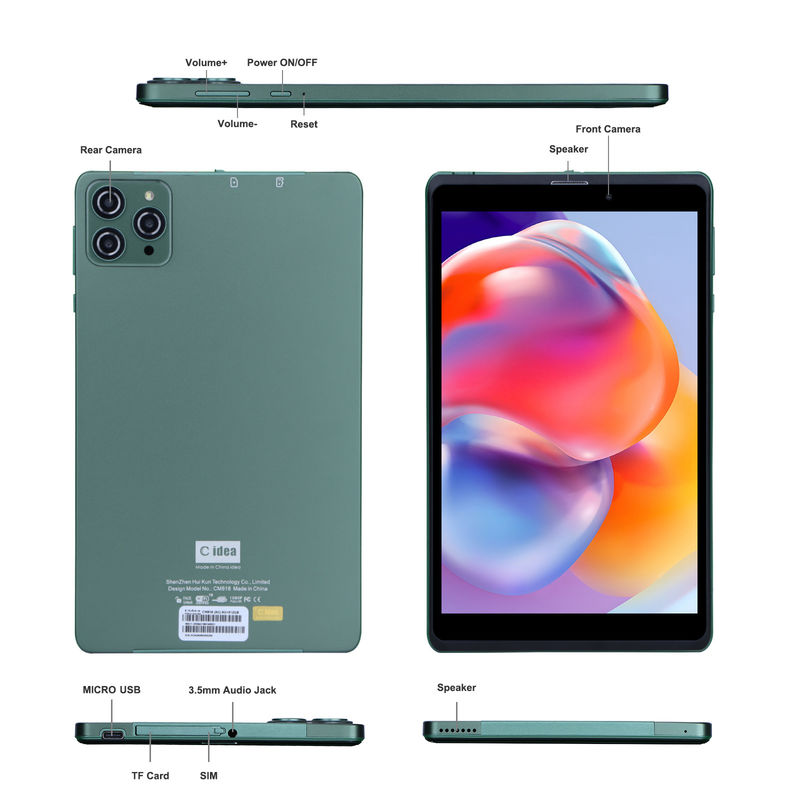C idee 8 inch Android Tablet PC Met Android 12 OS Quad Core CPU 8GB RAM 512GB opslag IPS HD Display CM818-groen