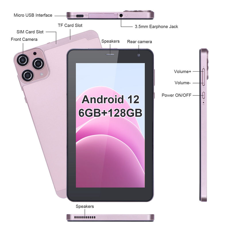 C idee 7 inch Android Smart Tablets 6+128GB Quad Core WiFi Tablet HD Touch Screen voor tieners CM515 ((Roze)