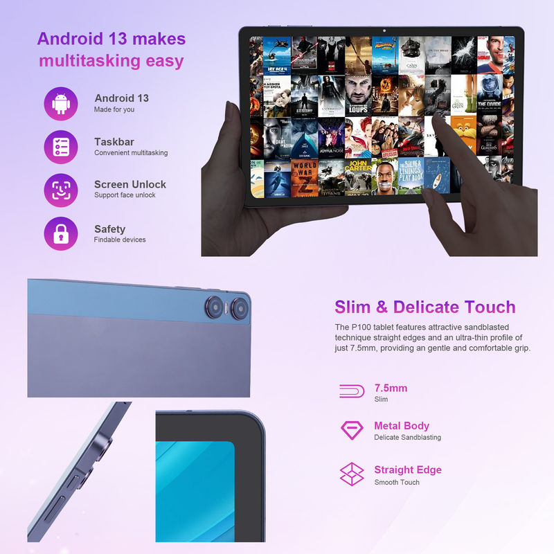 C idee Android 13 Dual Camera 5MP+13MP Met 1200*2000 2K Scherm 11 Inch Tablet PC P100