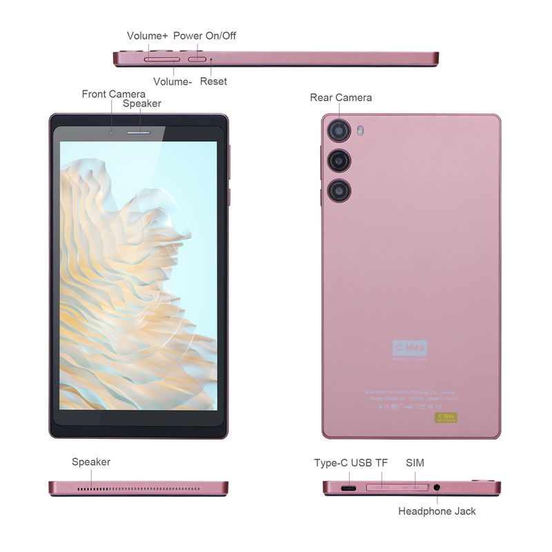 C Idea Android 12 Tablet 6GB RAM 128GB ROM Met SIM 7 Inch Tablet PC Voor Studenten CM525 Roze