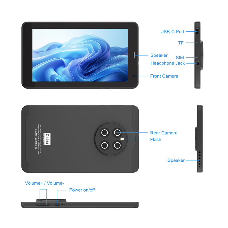 C Idea Android 13 Tablet 512GB Met SIM 7 inch Tablet PC Voor Studenten CM518 Pro Zwart