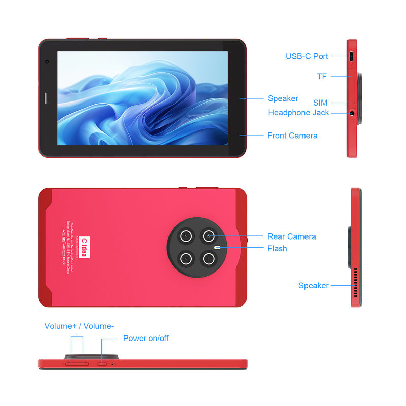 C Idea Android 13 Tabletten Met SIM Wifi 7 inch Touch Screen Tablet Voor Studenten CM518 Pro Rood