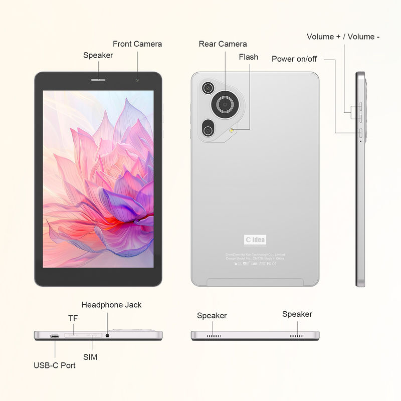 C Idea 8 Inch Tablets Dual Camera Touch Screen Smart Tablet Pc met telefoongesprekken CM828 zilver