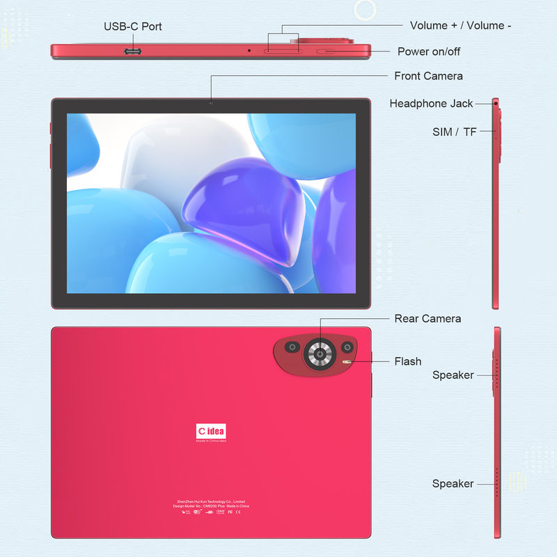 C Idea 10.1 inch Android 14 Smart Tablet PC met Sim ondersteuning voor tieners CM8200Plus rood