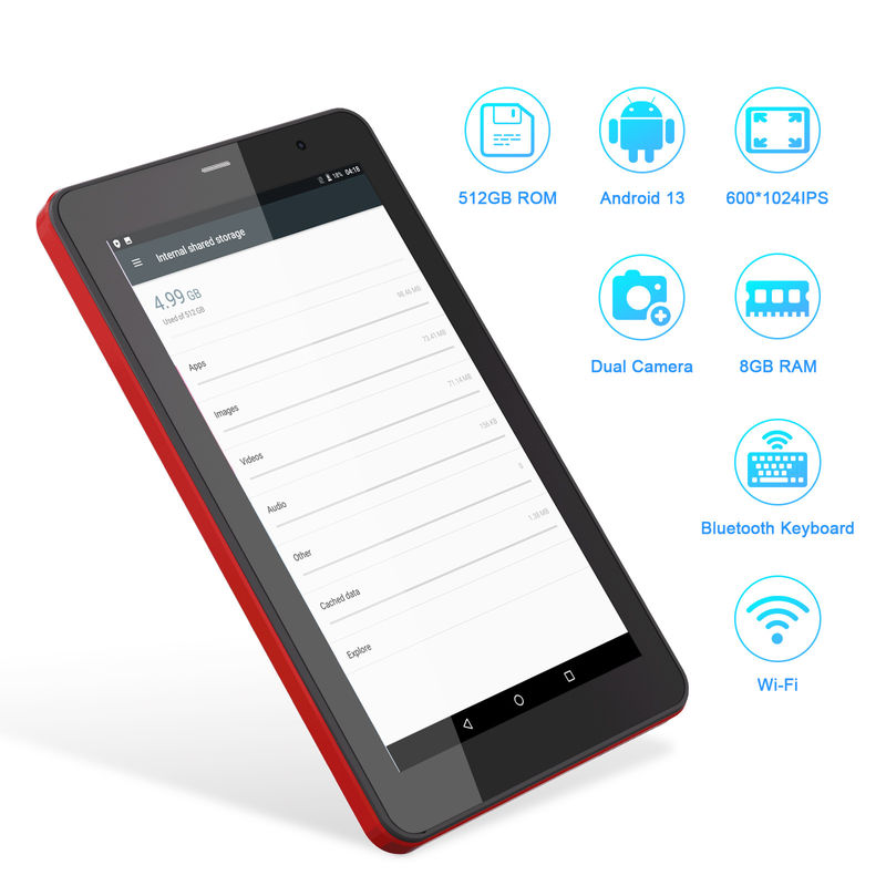 C Idea 7 inch Android 13 Tablet, Dual Camera, Sim Support, Touch Screen Tablets voor Studenten   CM518pro Rood