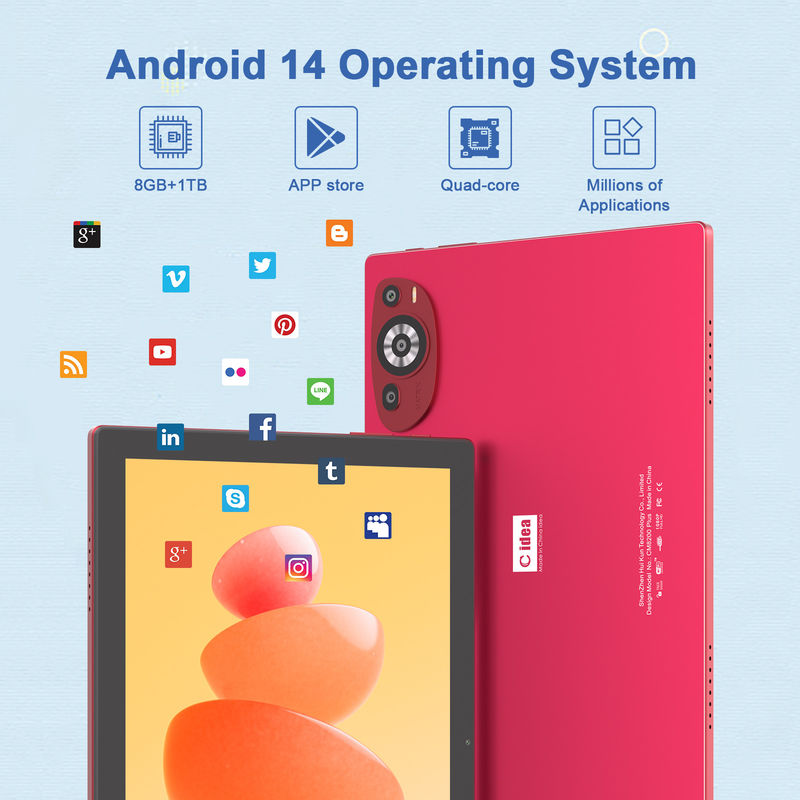 C Idea 10.1 inch Android 14 Smart Tablet PC met Dual SIM Support CM8200Plus rood
