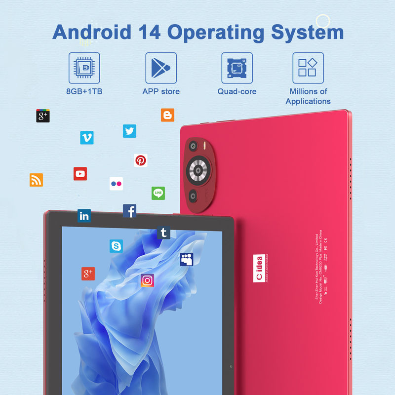 C Idea 10.1 inch Android 14 Smart Tablet PC met Dual SIM en Pen CM8200Plus rood