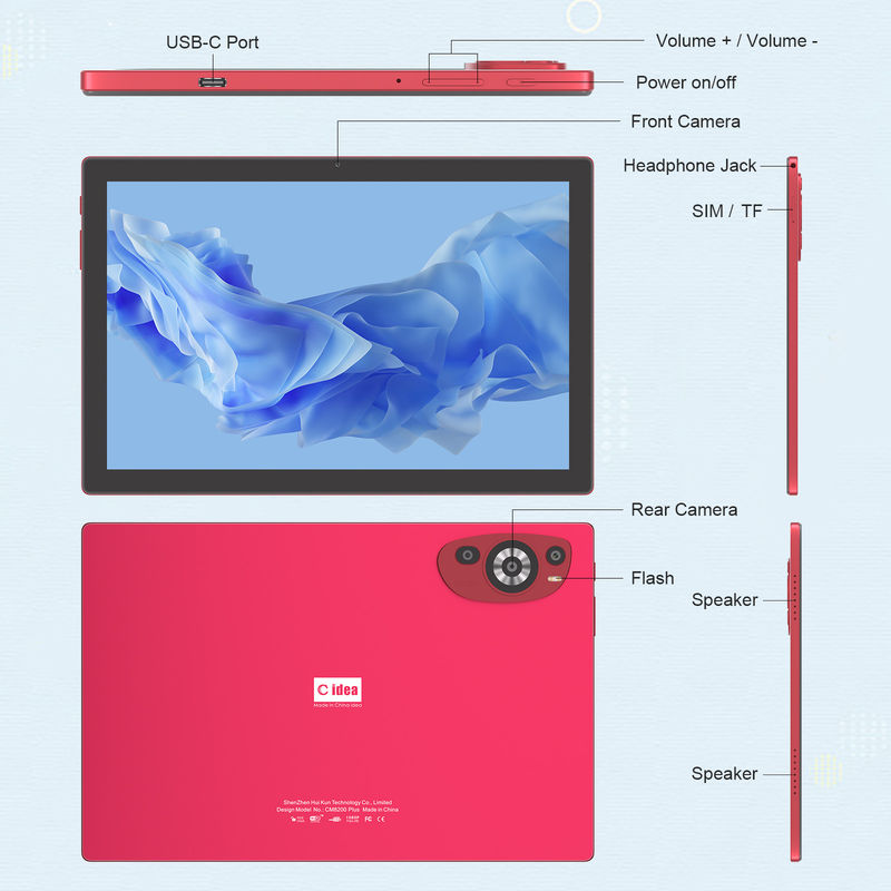 C Idea 10.1 inch Android 14 Smart Tablet PC met Dual SIM en Pen CM8200Plus rood