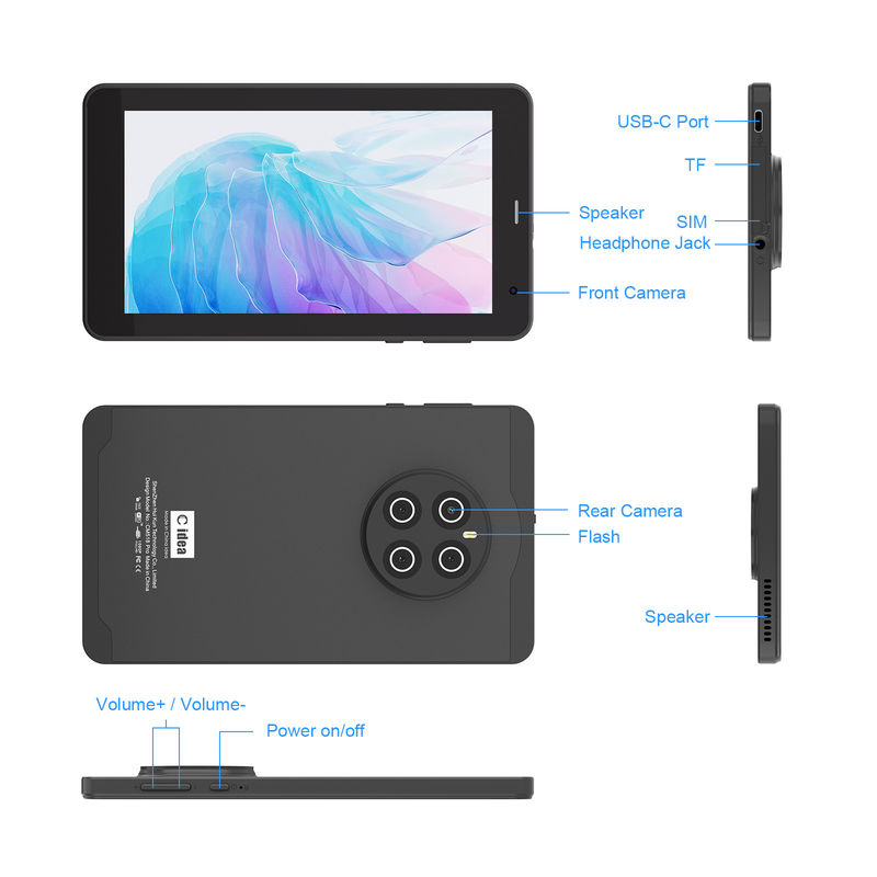 C Idea Android 13 Tablet 512GB Met SIM 7 Inch Tablet PC CM518 Pro Zwart