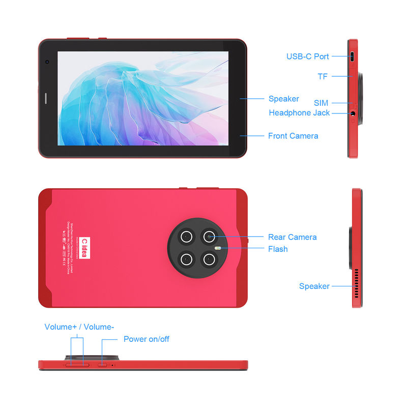 C Idea Android 13 Tabletten Met SIM Wifi 7 inch Touch Screen Tablet CM518 Pro Rood