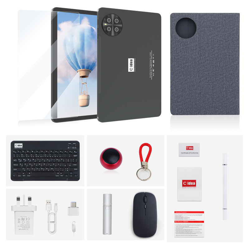 C Idee 10,1 inch Tablet PC Android 15 Tablet met Toetsenbord en Muis CM8800plus Grijs