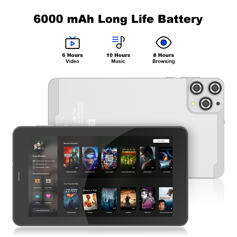 C idee 7 inch Wifi Tablet met Case 8+256GB Storage Quad Core Processor 600x1024 IPS Touchscreen CM516 zilver