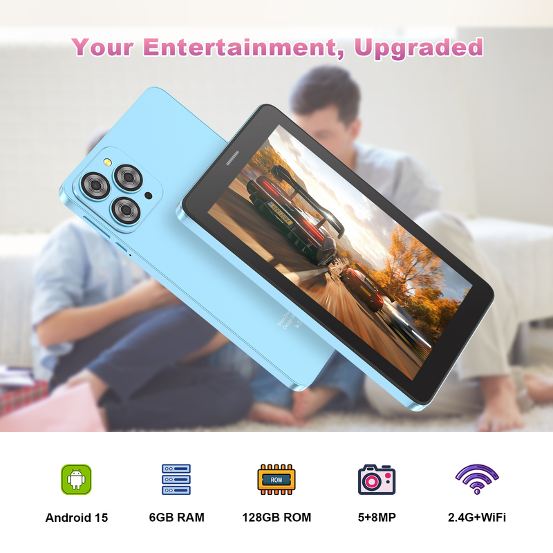 C idea 7 inch Wifi Tablet met Hoes 8+256GB Opslag Quad Core Processor 600x102e4 IPS Touchscreen CM517 blauw