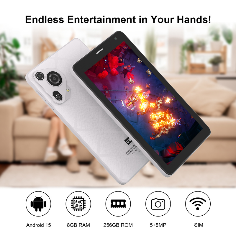 C idea 7 inch Wifi Tablet met hoes 8+256GB Opslag Quad Core Processor 600x1024 IPS Touchscreen CM528 wit