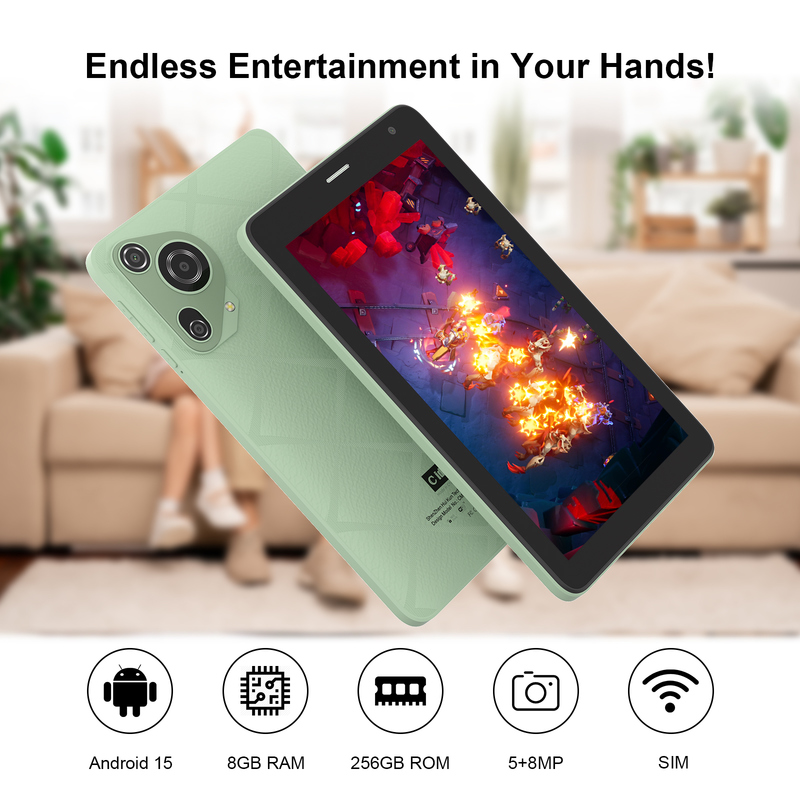 C idea 7 inch Wifi Tablet met hoes 8+256GB Opslag Quad Core Processor 600x1024 IPS Touchscreen CM528 Groen