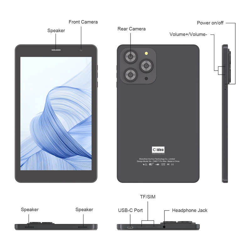 C idea 8 inch Wifi Tablet met 8+512GB Opslag Quad Core Processor 800x1280 IPS Touchscreen rood CM817 Pro