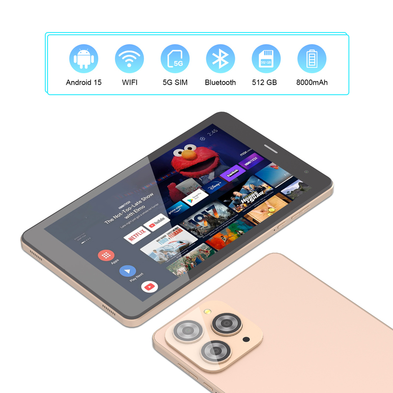 C idee 8 inch Wifi Tablet met 8+512GB opslag Quad Core Processor 800x1280 IPS Touchscreen goud CM817 Pro