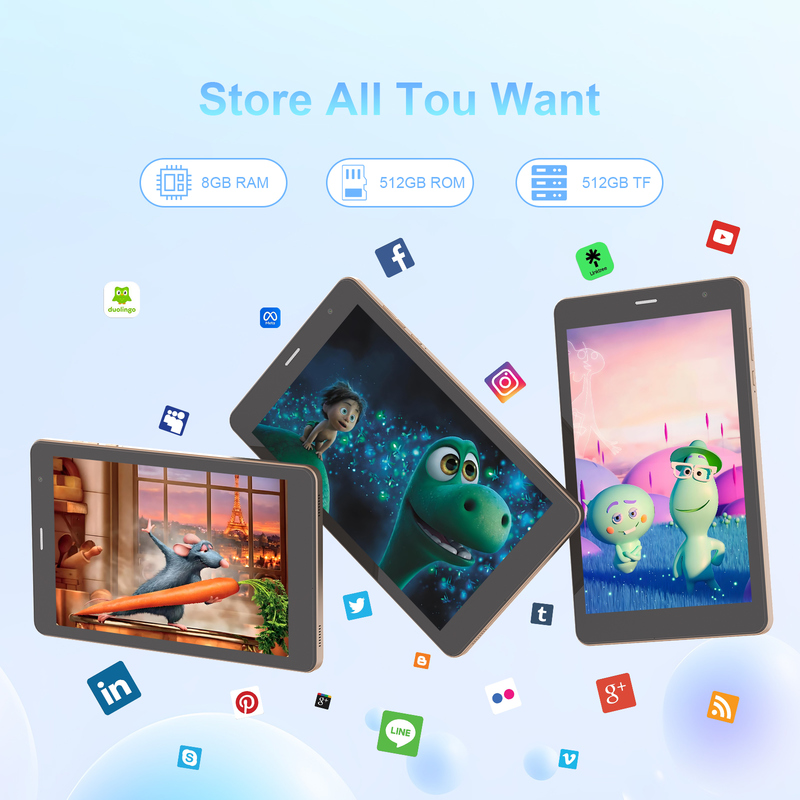 C idee 8 inch Wifi Tablet met 8+512GB opslag Quad Core Processor 800x1280 IPS Touchscreen goud CM817 Pro