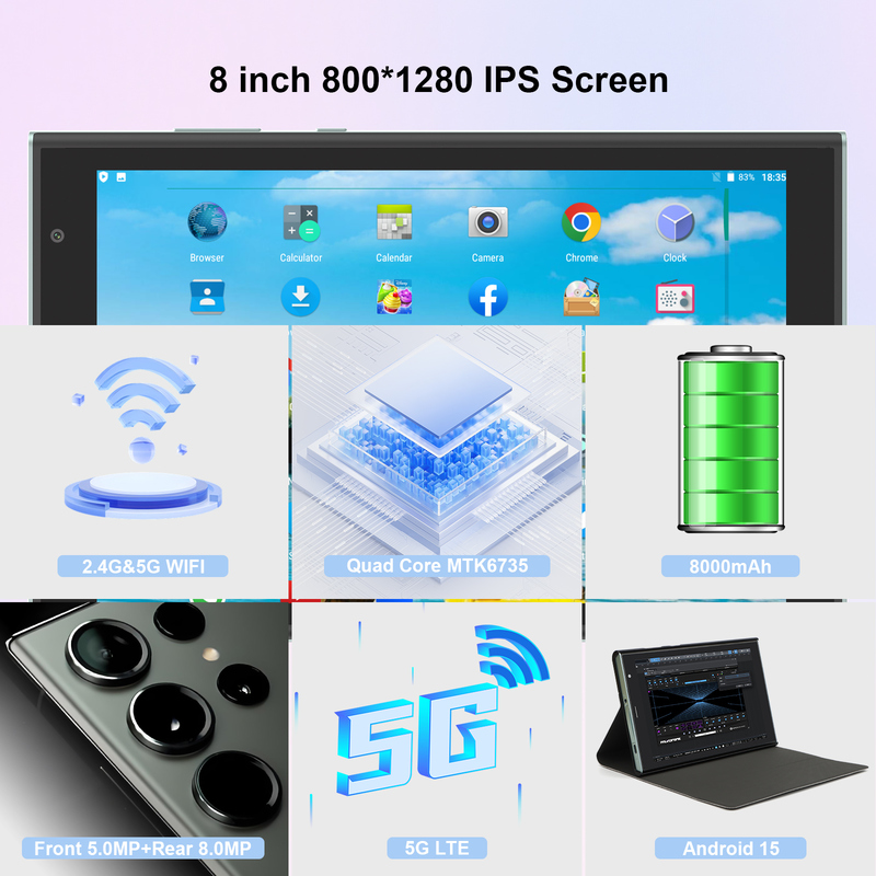 C idee 8 inch Wifi Tablet met 8+512GB opslag Quad Core Processor 800x1280 IPS Touchscreen groen CM824