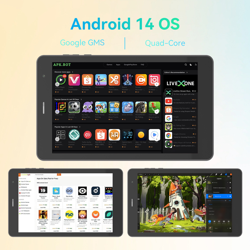 C idea Youth 8 inch Tablet Android 15 met Zwart Licht Scherm, WiFi, 8GB + 512GB, 800*1280 IPS incell CM828